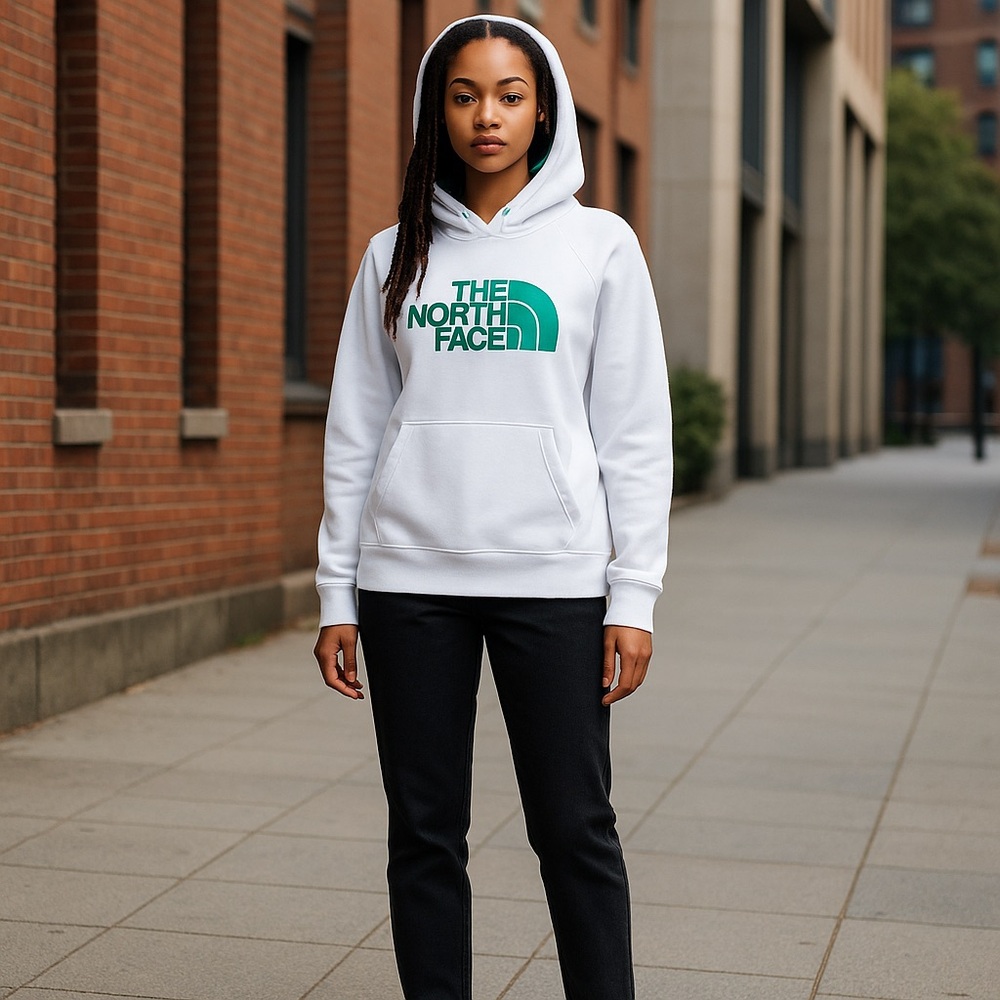 THE NORTH FACE HALF DOME PULLOVER HOODIE BIG LOGO SWEATSHIRT •WOMENS•S/SP •EUC